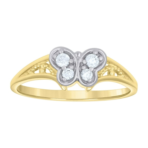 10kt Real Two-tone Gold Womens Cubic-Zirconia Butterfly Fashion Ring