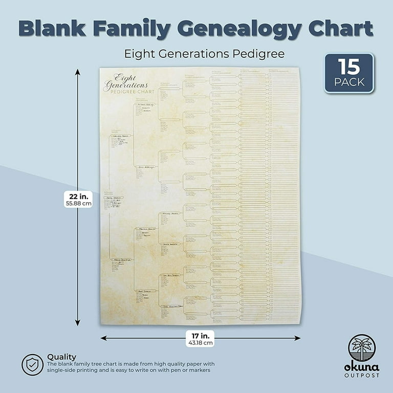 Okuna Outpost 15 Pack Family Tree Charts to Fill In - Blank 8 Generation  Genealogy Poster for Family History, Lineage, Reunions, Large Pedigree  Ancestry Organizer (255 Total Name Spaces, 17x22 in) : : Home