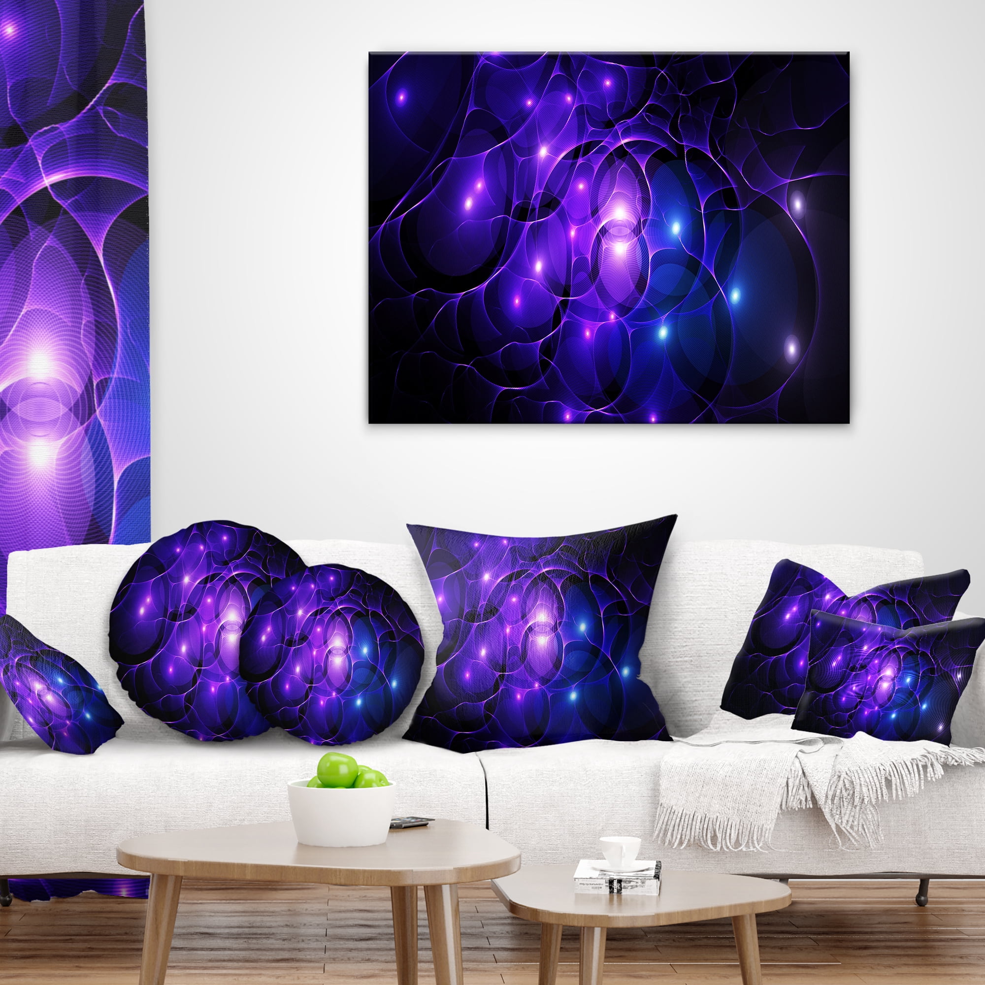 Designart Blue Fractal Space Circles - Abstract Throw Pillow - 18x18