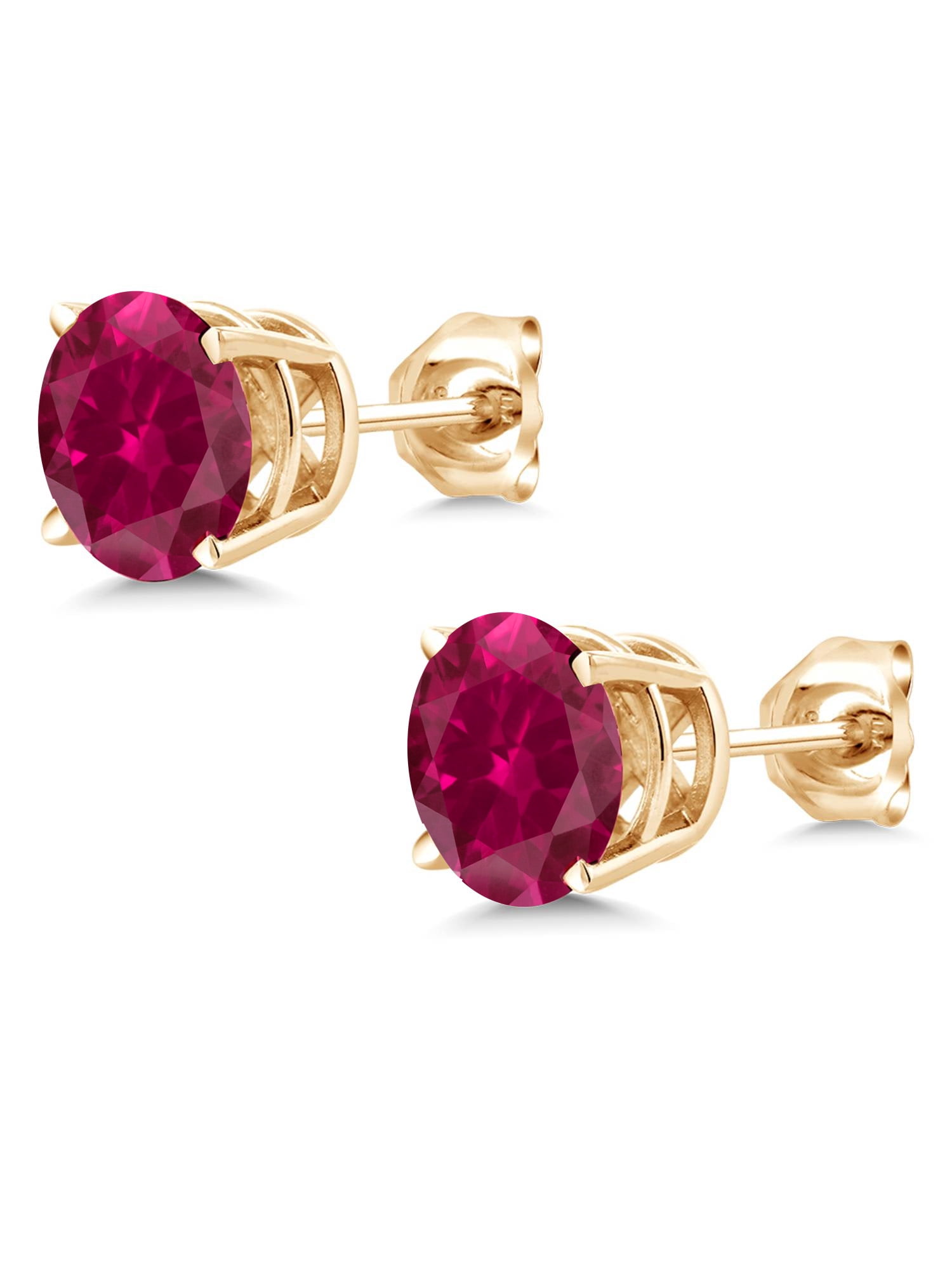 Gem Stone King 18K Yellow Gold Plated Silver Created Red Ruby Stud Earrings for Women Men (2.00 Cttw, Round 6MM)
