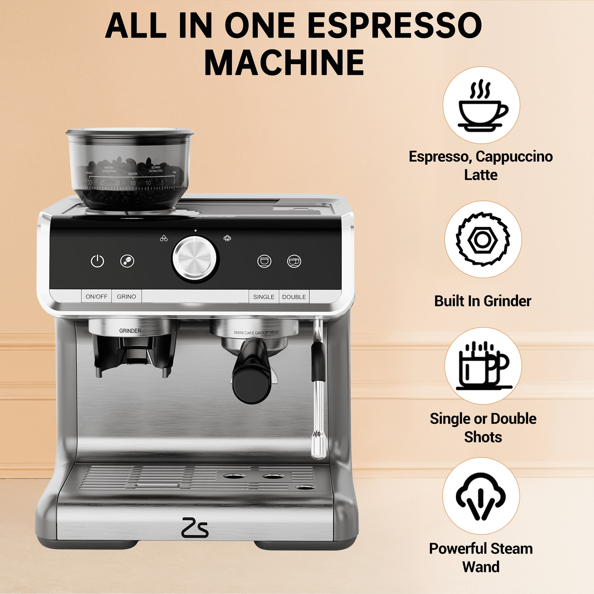 Professional Espresso Machine with Integrated Grinder & Auto Milk Frother, 20 Bar Pump for Lattes and Cappuccinos at Home