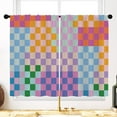 thumbnail image 2 of Colorful Plaid Checkered Kitchen Curtains Retro Funky Hippie Bathroom Curtains Window Treatment Drapes 70s Multicolored Cafe Small Modern Bedroom Short Curtains Fabric 2 Panels 27.5x36 Inch, 2 of 6