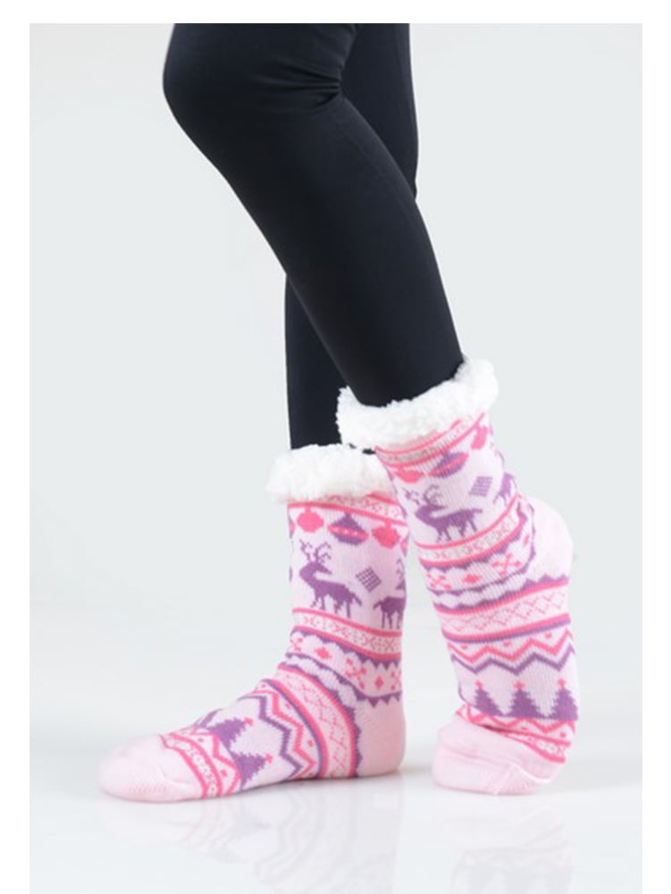 Ladies Women's Faux Fur White Slippers Slipper Socks Size 9-11 