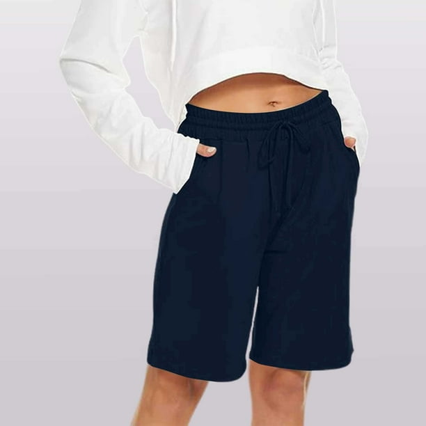 MKLEKYY Pantalones Cortos de Mezclilla para Mujer, Pantalones Cortos Casuales para Correr, Entrenamiento, Cintura Elástica, Pantalones de Yoga Deportivos con Bolsillos