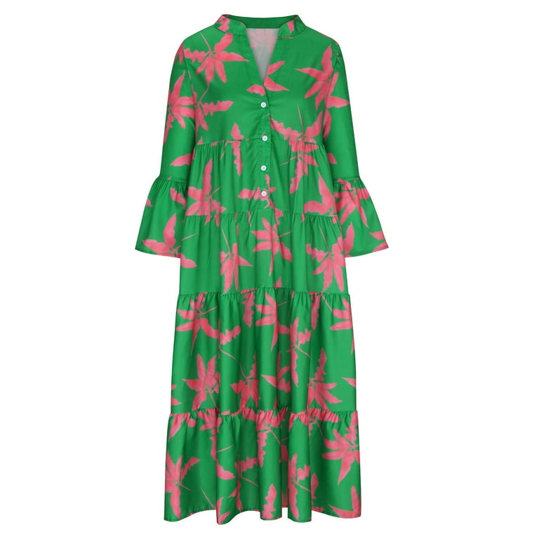 green beach dress with sleeves Green Chiffon Maxi Dress - Short Sleeve, Scoop Neck, Flowy Silhouette 2856