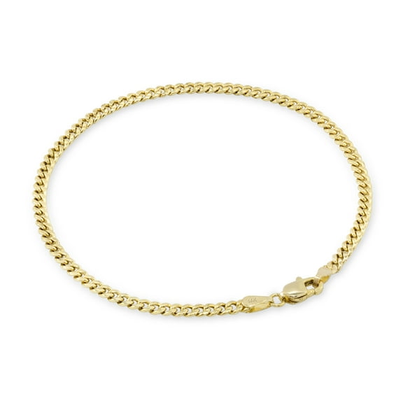 Nuragold 14k Real Yellow Gold Miami Cuban Link 3mm Chain Bracelet or Anklet (7"-9") Italian Jewelry for Men & Women