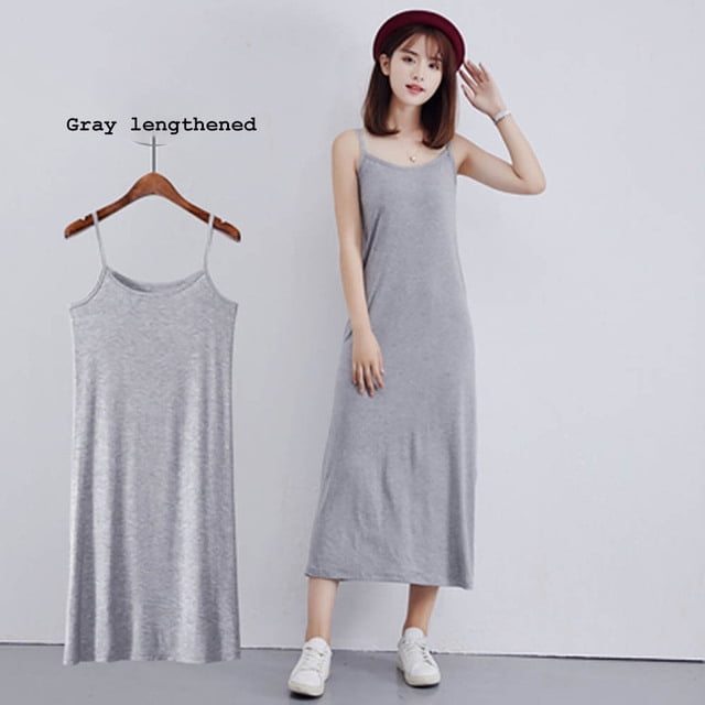 2024 Femmes Femme Robe d'Été Bas en modal Jupe à Bretelles Jupon pour Femmes Longueur Moyenne Ample Sans Manches Robe Débardeur Robes QZX