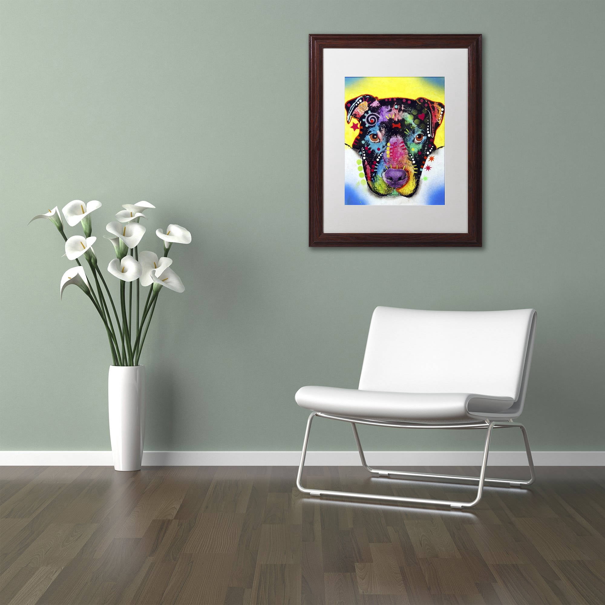 Trademark Fine Art "Otter Pitbull" Canvas Art by Dean Russo, White Matte, Wood Frame