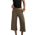 thumbnail image 2 of UDAUDU Women's Fold Over Capri Pants Low Rise Cropped Wide Leg Capri Pants Summer Beach Yoga Gaucho Streetwear Pants Bottoms Coffee 3XL, 2 of 7