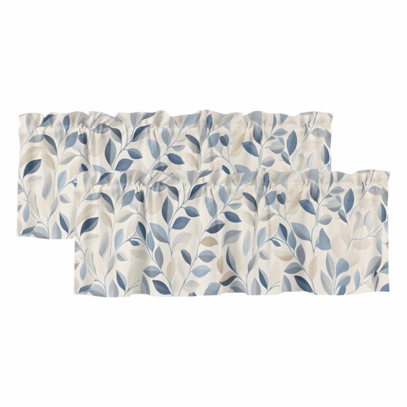Blue Botanical Valances for Windows, Farmhouse Spring Summer Plant Light Filtering Kitchen Curtains, Rod Pocket Window Valance Curtains for Living Room Bedroom, 42" W x 18" L, 2 Panels