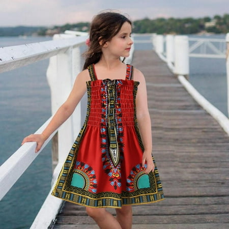 

Dyfzdhu Girls Dress Toddler Girls Traditional Style Sleeveless Suspenders Dress Kids Ankara Princess Dresses