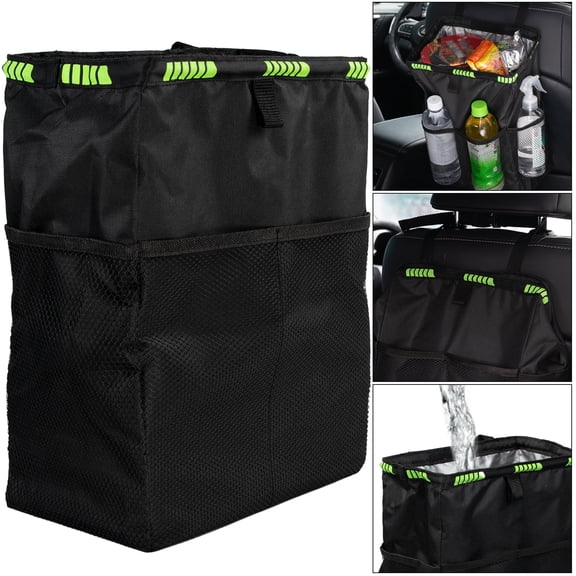 XUKEY Portable Car Trash Can Seat Back Hang Garbage Bag LeakProof with Storage Pocket