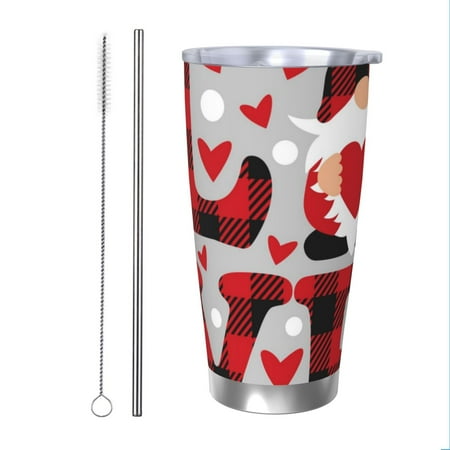 

Vsdgher Buffalo Plaid Love And Gnome 20 Oz Stainless Steel Vacuum Insulated Travel Mug Coffee Cup for Home Office Outdoor Works Great for Ice Drinks and Hot Beverage -Straw Two-piece Set