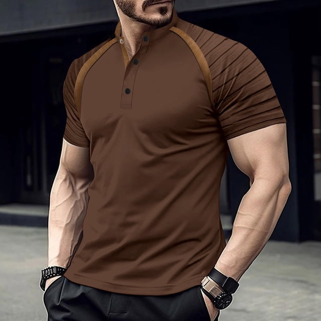 Mefallenssiah Hauts pour Hommes, Liquidation Chemise d'Été Plissée à Manches Courtes Col Montant