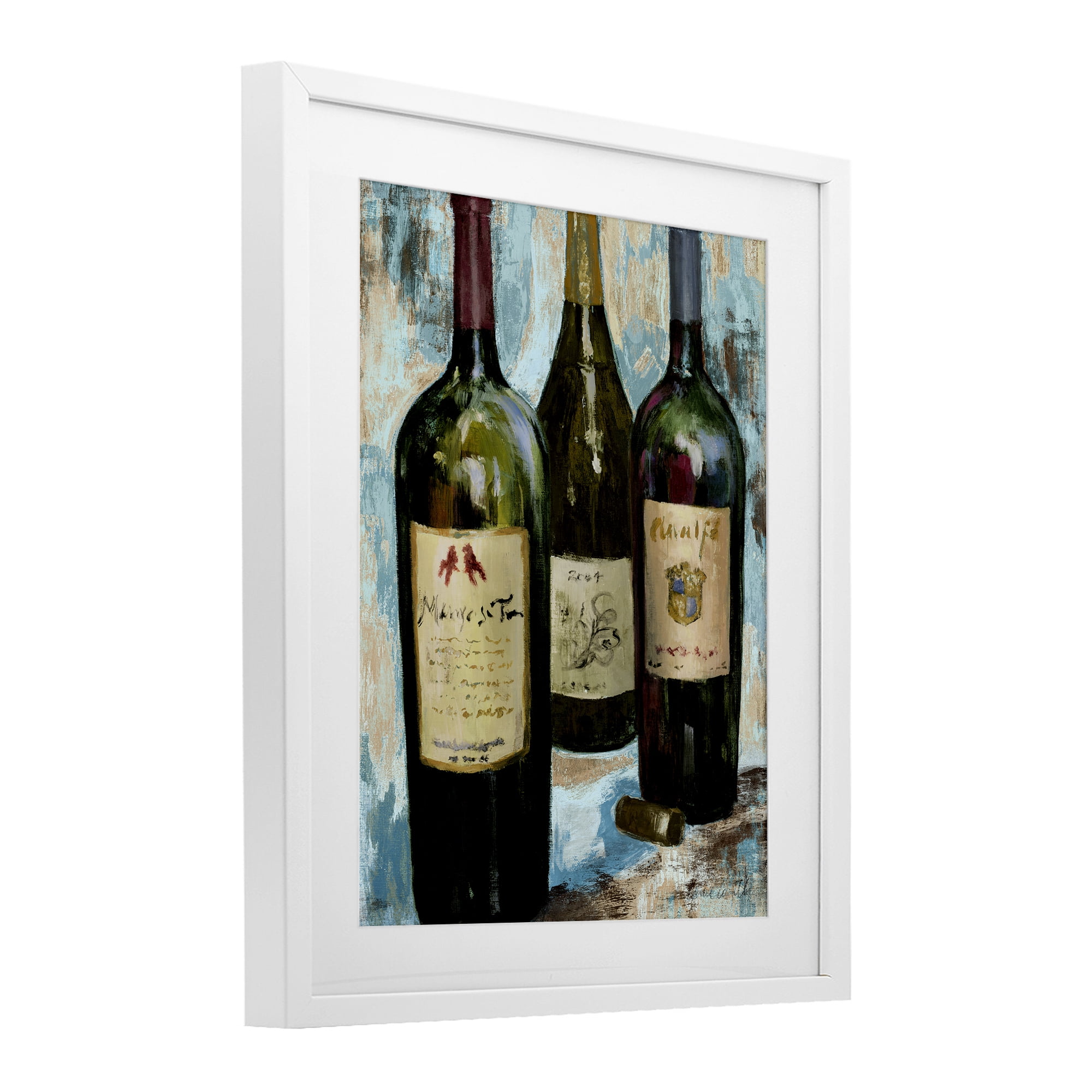 Stupell Industries Labeled Wine Bottle Trio White Framed Print Under Glass, design by Lanie Loreth