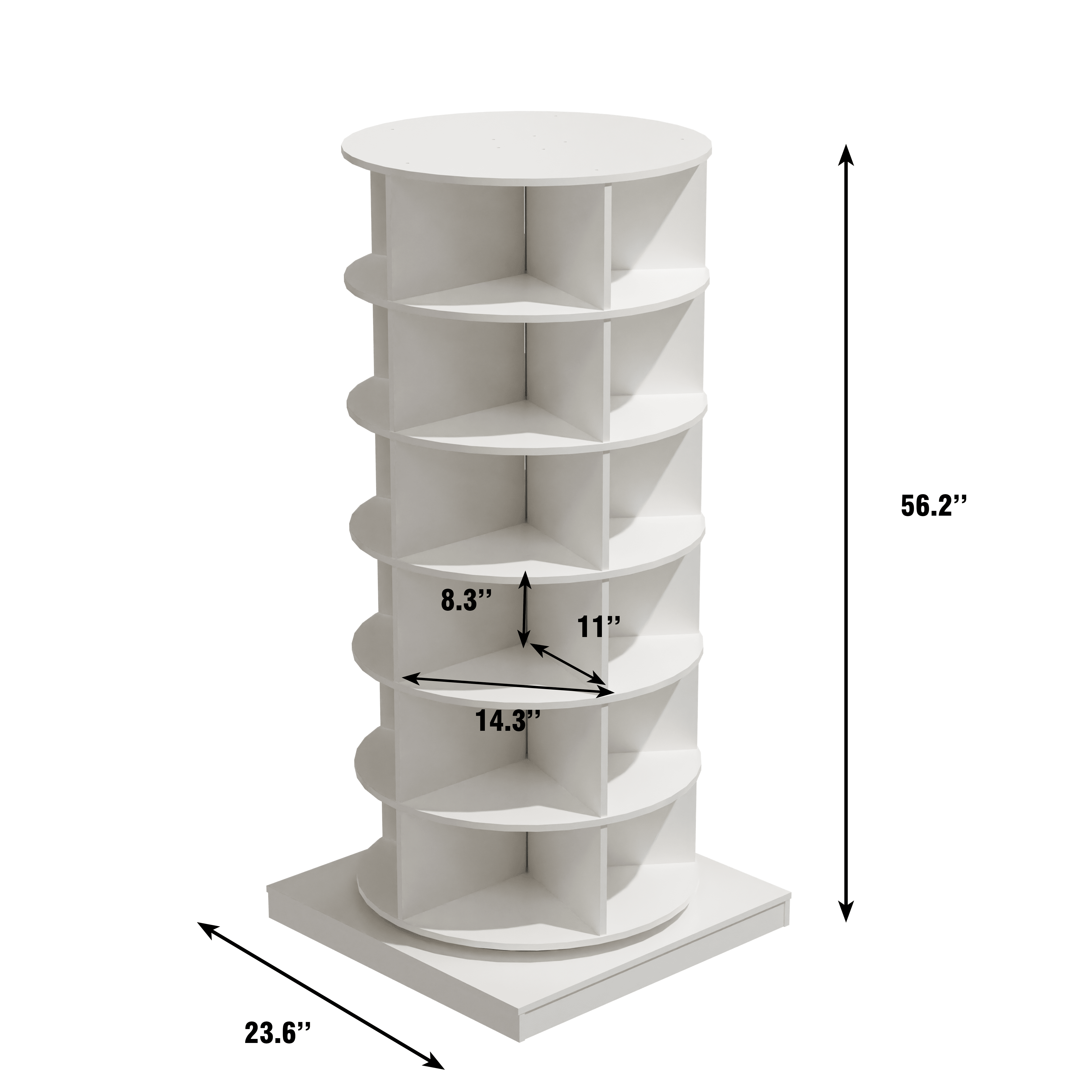 PORKISS 6-Layer Rotating Shoe Cabinet, Modern Tall Shoe Rack with Open Storage Space Hold 24 Paris shoes, Freestanding 360 Rotating Shoe Rack Tower, Round Shoe Rack for Home, White