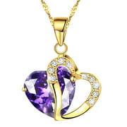 KATGI Fashion Austrian Gold Plated Medium Purple Crystal Heart Shape Pendant Necklace, 18" Chain