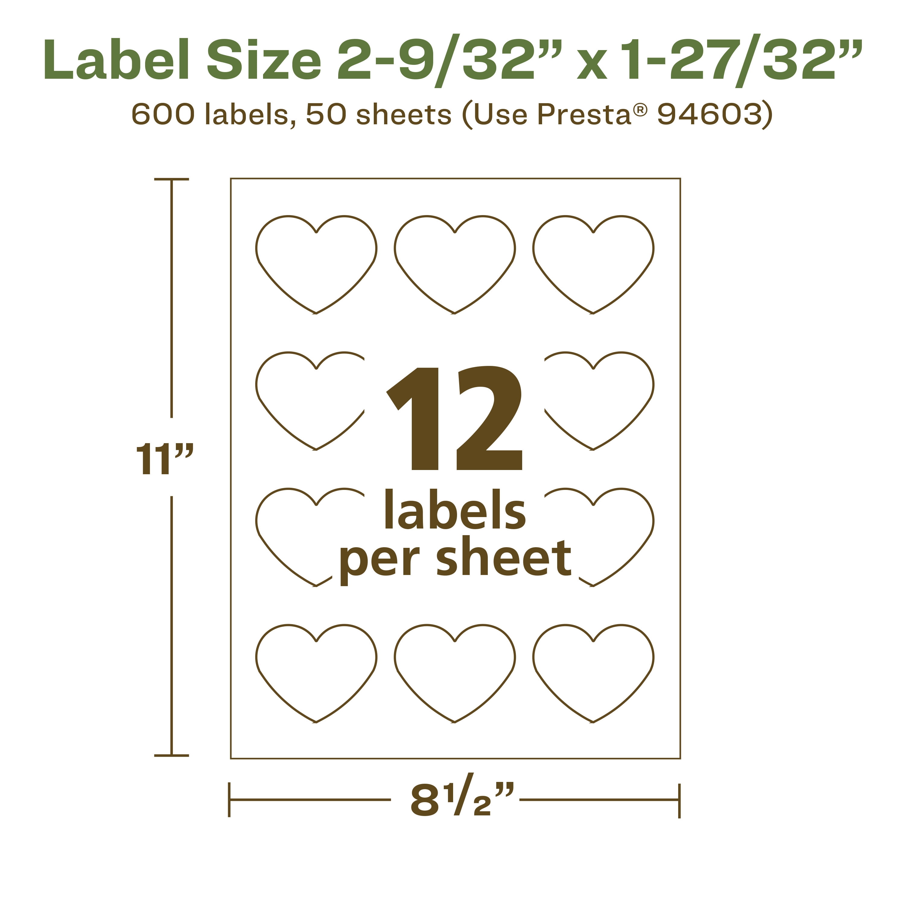 Avery EcoFriendly Heart Labels, 2-9/32" x 1-27/32", 600ct