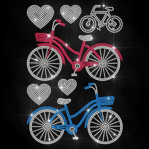 Love Bike Iron on Rhinestone Decal Couple Bicycle Hotfix Transfer Sticker Cycling Heat Transfer Patch Bling Clothing Repair Applique for T-Shirt Hat Jacket Garment Bag DIY Decor
