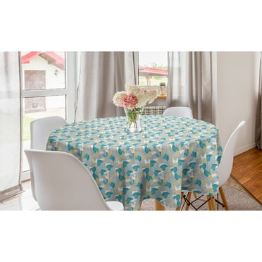Floral Round Tablecloth, Abstract Flower Petals Summer Botany Complexity Repetition, Circle Table Cloth Cover for Dining Room Kitchen Decor, 60", Teal Dusk, by Ambesonne