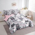 thumbnail image 2 of Manfei Funny Kitten King Bedding, Kawaii Animal Kitten King Bed in a Bag, Gray, Pink Reversible, 7 Pieces, 2 of 6