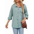 thumbnail image 3 of Blusas Informales de Larga Extragrandes con Botones y Cuello Halter para Mujer Verde XL, 3 of 9