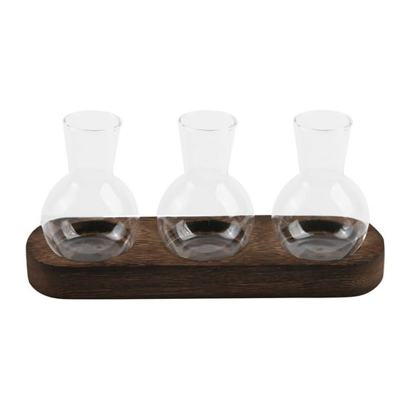 Desktop Plant Propagation Glass Station Retro Terrarium with Wooden Tray Bulb Vase for Hydroponic Plants Indoor Home Decor Brown Gift