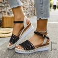 thumbnail image 2 of Espadrilles for Women Open Toe Platform Wedge Sandals Knit Band Ankle Strap Summer Dress Shoes Slingback Heels Black Size 8, 2 of 7