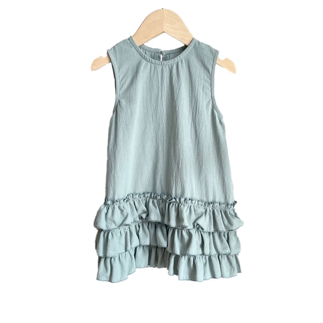 Qudderr Robes d'Été pour Bébés Filles Robe Décontractée à Volants Robe en Coton Lin pour Tout-Petits 6 Mois - 6 Ans