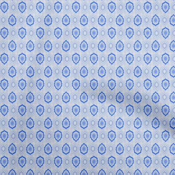 oneOone Cotton Poplin Medium Blue Fabric Asian Ornamental Dress Material Fabric Print Fabric By The Yard 56 Inch Wide