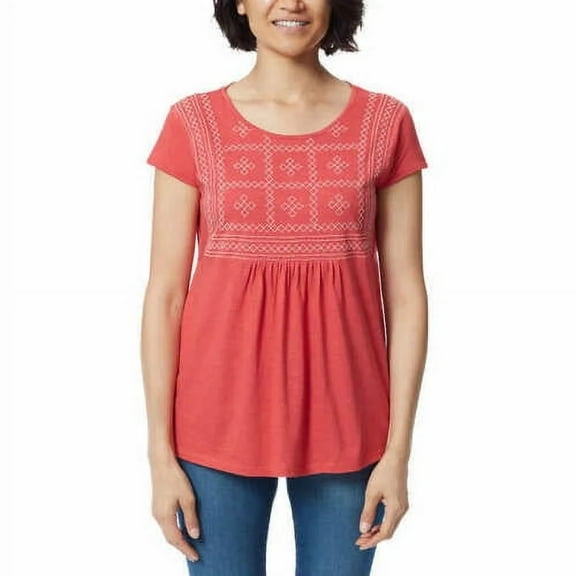 Gloria Vanderbilt Ladies' Embroidered Tee, Crewneck Short Sleeve Tee | Red, Large