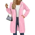 thumbnail image 2 of Dwellite Women's Zip Up Hoodies Oversized Fleece Long Tunic Sweatshirts Casual Fall Jacket Coat with Pockets Pink L, 2 of 6