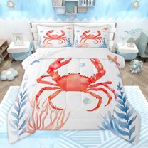 Homewish Red Crab Teen Queen Comforter Set, Cartoon Ocean Coral Bedding Sets, Kawaii Starfish Animal Reversible Bedding Comforter Set, Microfiber Bedroom Decor, 3-Piece