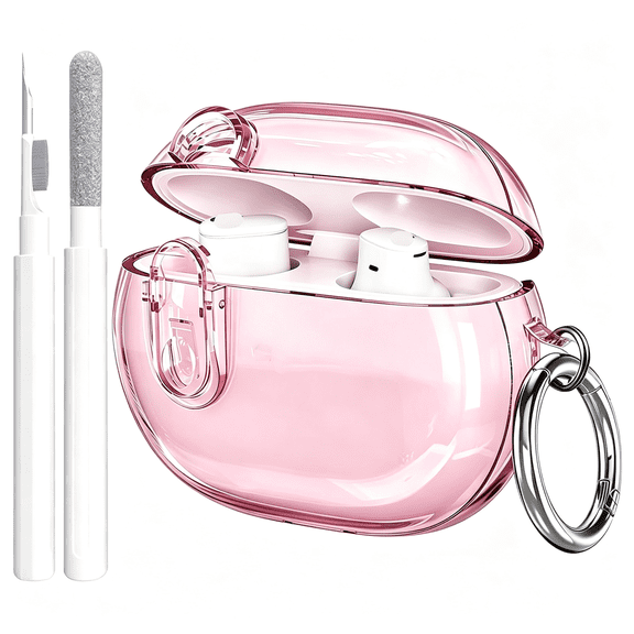 HBMYN Studio Buds/Studio Bud Plus Case Cover Clear 2021/2023 Lock Clip with Clean Kit,Protective Case Compatible with Beat Studio Bud Women Girls Kids Clear Pink
