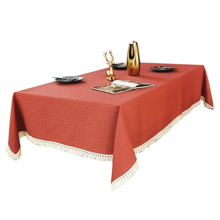 

Tablecloths For Rectangle Tables Thicken Plaid Tablecloth With Tassel Washable Resuable Wrinkle Free Stain Resistant Table Covers For Home Kitchen Dining Banquet-Orange-120x120cm(47x47 )