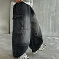 thumbnail image 4 of Baggy Cargo Jeans Boys Y2K Straight Wide Leg Denim Pants Streetwear Casual Cute Elastic Waist Loose Trousers Pockets (S-Grey, 5-6 Years), 4 of 9