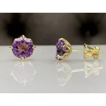 2Ct Round Cut Lab Created Amethyst Women's Stud Earrings in 14K Yellow Gold Plated