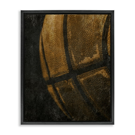 Stupell Industries Vintage Basketball Close Up Sports & Sports Teams Painting Black Floater Framed Canvas Art Print Wall Art, 17 x 21