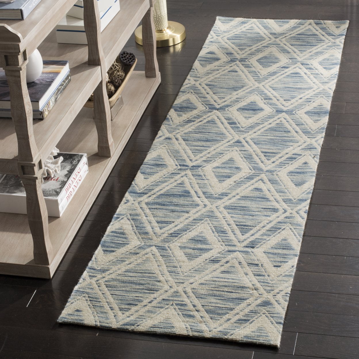 SAFAVIEH Marbella Alicia Geometric Diamonds Wool Area Rug, Dark Blue/Ivory, 10' x 14'