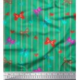 thumbnail image 1 of Soimoi Green Rayon Crepe Fabric Bow & Stripe Print Fabric by the Yard 46 Inch Wide, 1 of 5