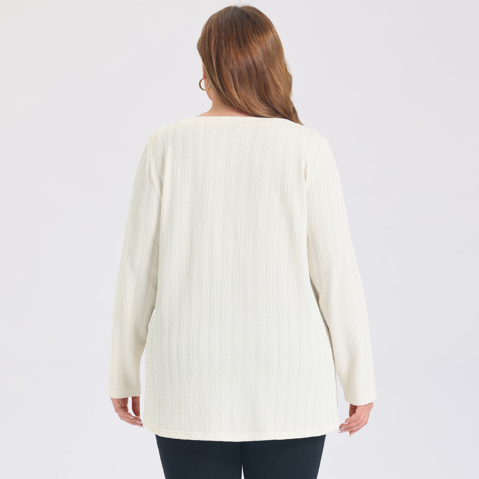 DARING DIVA Women's Plus Crew Neck Crossover Hem Long Sleeve 1X Beige