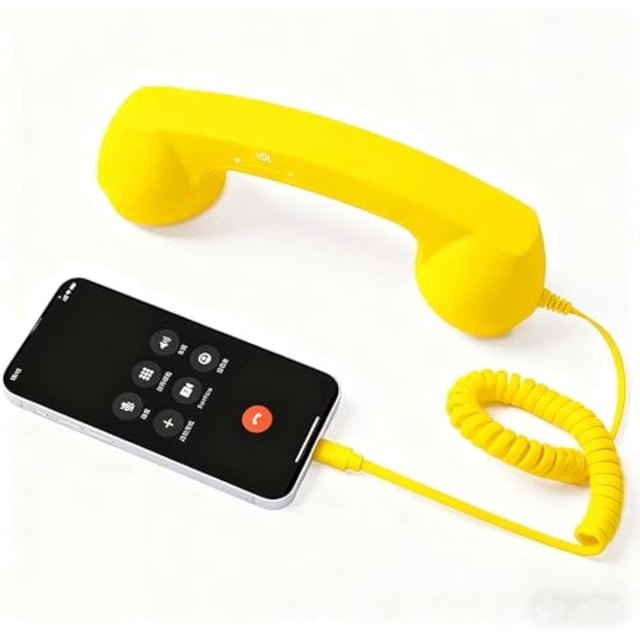 Combiné Téléphonique Rétro, Combiné Filaire Rétro Type‐C pour Téléphone Fixe avec Poignée Réceptrice, Combiné Téléphonique Vintage Old School pour Téléphones Mobiles, Récepteur de Téléphone Cellulaire avec Microphone et Haut‐parleur (Jaune)