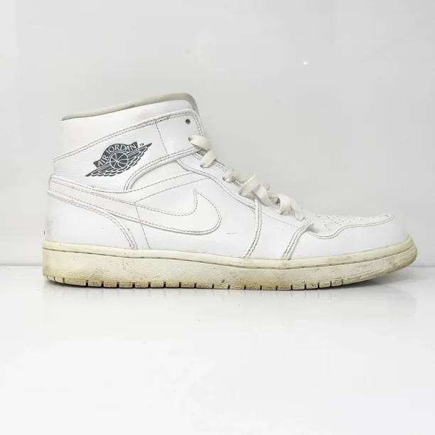 Ni - ke Ni - ke Mens Air Jordan 1 Mid 554724-120 White Basketball Shoes Sneakers Size 12
