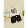 thumbnail image 3 of Suealasg Toddler Boys 2Pcs Summer Outfits Set 6M 1T 2T 3T 4T Kids Baby Boys Shorts Set Short Sleeve Letter Print T-Shirts Tops Elastic Waist Shorts, 3 of 8