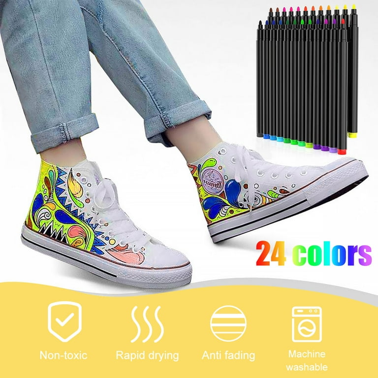 Eforcase 24 Colors Fabric Markers, Fabric Marker Pen for T Shirts Clothes  Pillow Canvas Bag Shoes Handicrafts, DIY Painting Marker Fabric Paint Pens