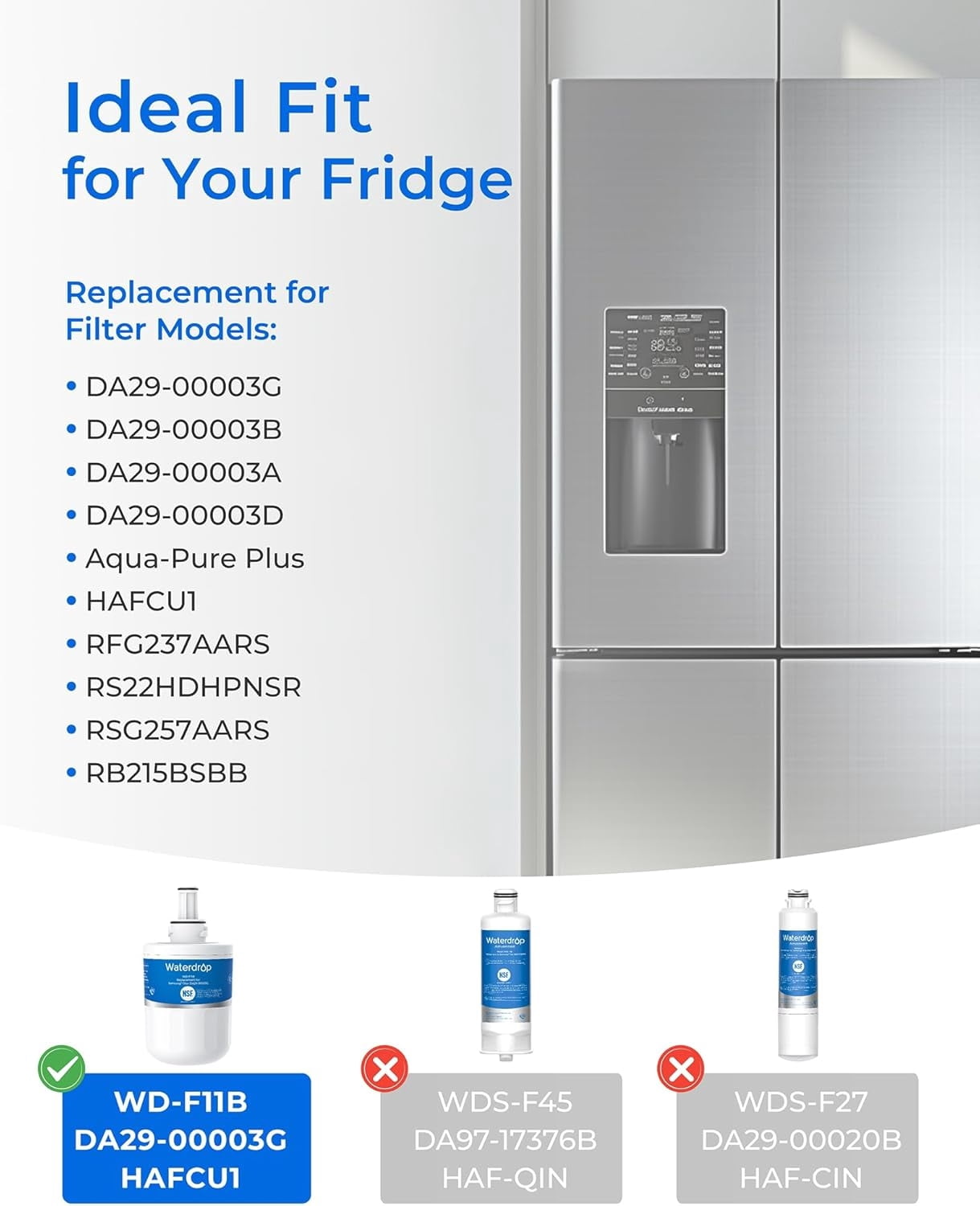 Waterdrop WD-F11B Refrigerator Water Filter, Replacement for Samsung® DA29-00003G, DA29-00003B, DA29-00003A, Aqua-Pure Plus, HAFCU1, RFG237AARS, FMS-1, RS22HDHPNSR, RSG25,6 Filters (Package May Vary)