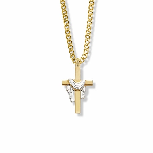 Singer Women's 1 Inch Two-Tone 14K Gold Over Sterling Silver Robe Cross Necklace with Stainless Steel Gold Plated 18" Chain, Style Cross