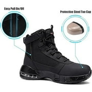 Larnmern Men's Shoes Steel Toe Safety Boots Lace-Ups, Ankle-High Round Toe, Black, 10 US Men