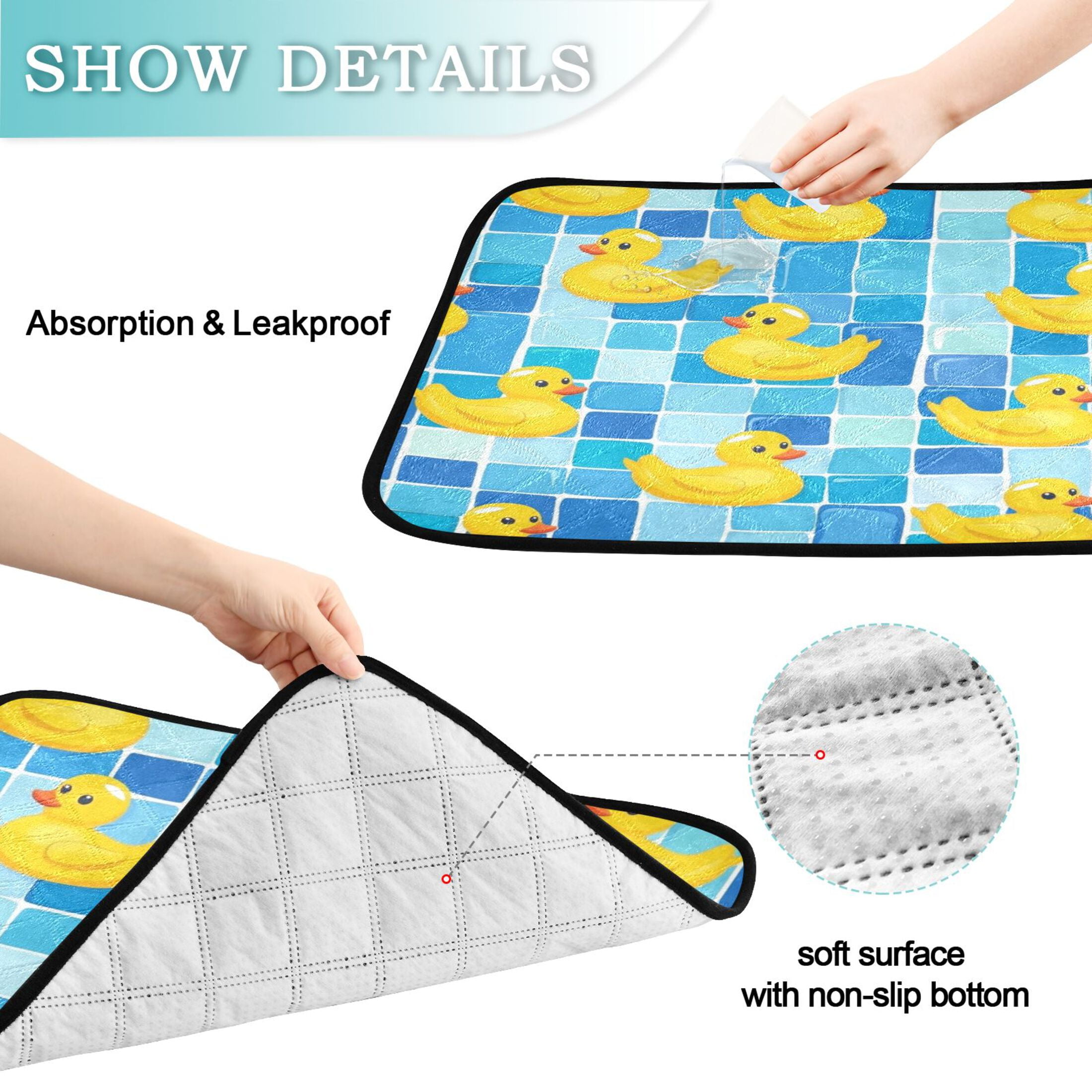 Qxltty Tile Yellow Duck Cat litter Pads Pet Set of 3 Diaper Mats Center Anti-leakage Layer Absorbent Soft and Comfortable