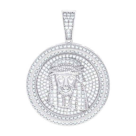 925 Sterling Silver Mens 1.63ct Moissanite Medallion Jesus Religious Charm Pendant 28.9x40mm Wide Necklace for Men